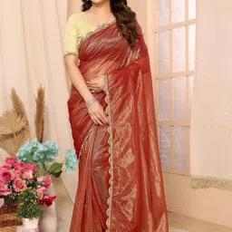 FABMORA Maroon Embellished Saree With Unstitched Blouse-image-87