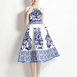 JC Collection Women Ethnic Motifs Printed Fit & Flare Midi Dress-image-55
