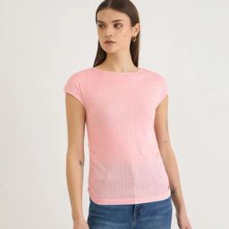 Elle Pink Polyester Textured Sleeveless Top-image-80
