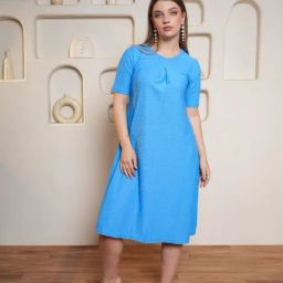 PURVAJA Blue Textured Half Sleeves A-Line Dress-image-68