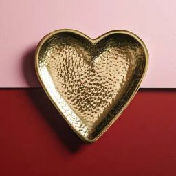 Pure Home and Living Gold Aluminium Hammered Heart Shaped Platter - Small-image-36