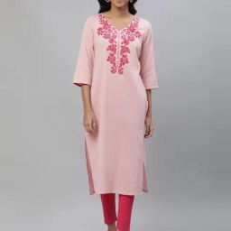 Aurelia Pink Cotton Embroidered Straight Kurta-picture-11