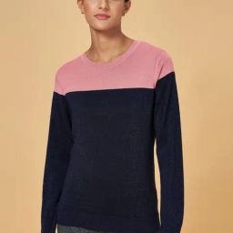 Annabelle by Pantaloons Navy & Pink Color-Block Sweater-picture-12