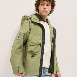 The Bear House Olive Polyester Regular Fit Solid Casual Jacket-image-60