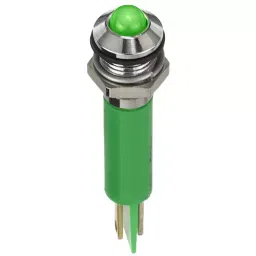 RS PRO Green Panel Mount Indicator 2V DC, Mounting Hole Size 8 mm, Termination Type Faston, Solder Lug, IP Rating IP67, Model No 1345532-18