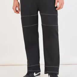 Styli Black Polyester Relaxed Fit Printed Track Pants-image-108