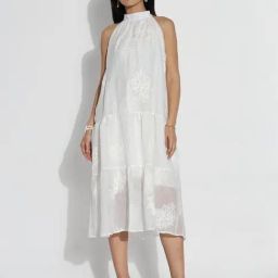 Showoff White Cotton Regular Fit Embroidered Dress-image-43