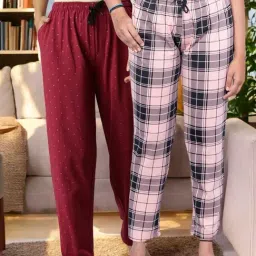 Kryptic Peach & Maroon Cotton Relaxed Fit Printed Lounge Pant - Pack of 2-picture-24