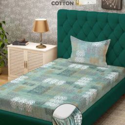 Klotthe Green 400 TC Cotton Single Elastic Book Fold Bedsheet with Pillow Cover-image-60