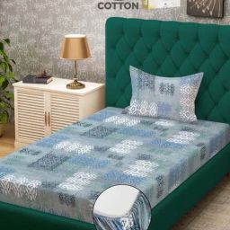 Klotthe Blue 400 TC Cotton Single Elastic Book Fold Bedsheet with Pillow Cover-image-39