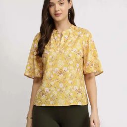 Fablestreet Yellow Regular Fit Floral Print Top-picture-21