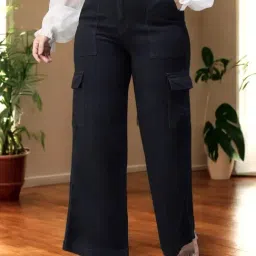 Miss Chase A+ Black Flare Fit Cargo Jeans-image-45