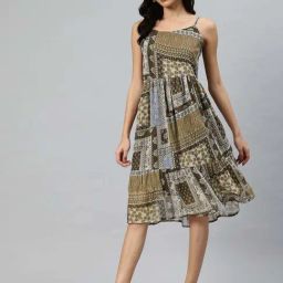 Cottinfab Brown Printed Casual Dress-image-58