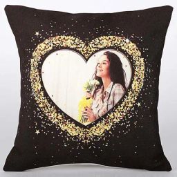 FNP Black Canvas Poly Duck Personalised Blingy Heart Led Cushion image 2