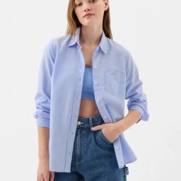 GAP Blue Slim Fit Solid Shirt-image-32