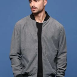 Showoff Grey Regular Fit Self Pattern Bomber Jacket-11