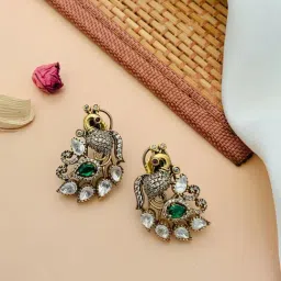 Abdesigns High Quality Antique Gold Plated Peacock Stud Earring-image-58