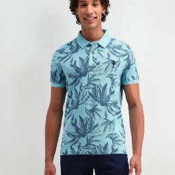 U.S. Polo Assn. Blue Cotton Slim Fit Floral Print Polo T-Shirt-image-27