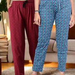 Kryptic Blue & Maroon Cotton Relaxed Fit Printed Lounge Pant - Pack of 2-image-49