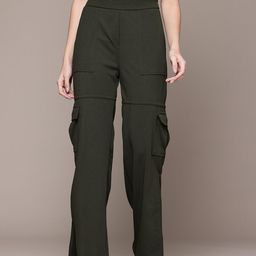 The Roadster Lifestyle Co. Women Side-Slits High-Rise Bootcut Cargo Style Trousers-image-94