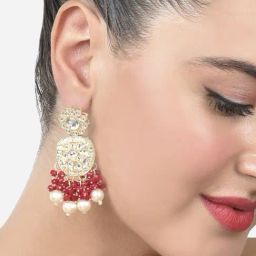 Zaveri Pearls Rani Pink Crystal Beads Clustered Kundan Drop Earring-ZPFK15204-0