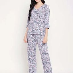 Clovia Multicolor Floral Print Top With Pyjamas-image-80