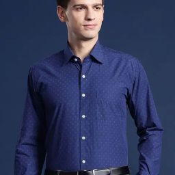 Hancock Blue Cotton Slim Fit Solid Shirts-picture-32