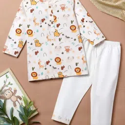 Desi Soota Boys White Cotton Printed Kurta Set-picture-16