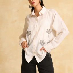 Kazo White Embroidered Casual Shirt-image-60
