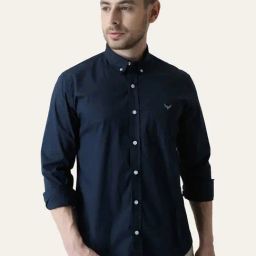 Perch Navy Blue Pure Cotton Slim Fit Shirt-picture-42