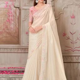 Saree Mall Off White Satin Embellished Saree with Blouse Piece-image-64