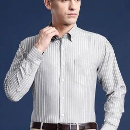 Hancock Grey Slim Fit Stripes Shirts-image-83