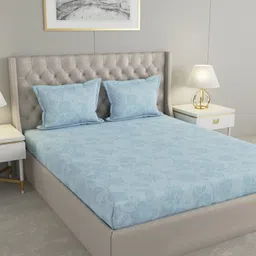 Raymond Home Blue Spill & Stain Repellent Cotton Satin Finish 210 TC King Bedsheet-image-25