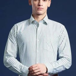 Hancock Green Cotton Slim Fit Stripes Shirts-image-62