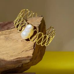 Zaveri Pearls Gold Wavy Design Classy Contemporary Baroque Pearl Bracelet-21