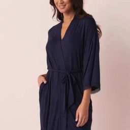 La Vie En Rose Navy Lace Work Robe-image-28