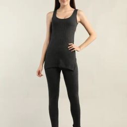 Neva Dark Grey Striped Thermal Top & Bottom Set-image-58