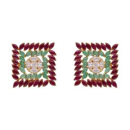 C. Krishniah Chetty Group Gold Majestic Ruby & Emerald Square with Cubic Zirconia Accents Earrings-7