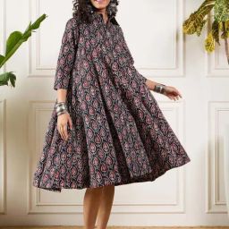 Inweave Black & Maroon Printed A-Line Dress-image-17