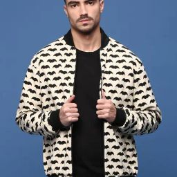 Showoff Cream Cotton Regular Fit Printed Bomber Jacket-image-88