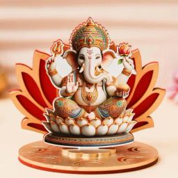 eCraftIndia Mdf Wooden Lord Ganesha Sitting on Lotus Flower Decorative Showpiece-5