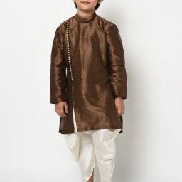 Deyann Kids Brown & Cream Solid Full Sleeves Kurta with Dhoti-image-60