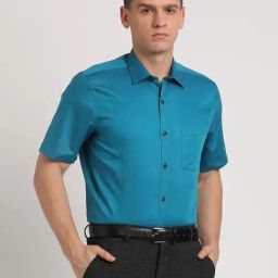 Turtle Teal Blue Cotton Regular Fit Dobby Shirt-image-89