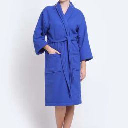 Creeva Luxury Royal Blue Cotton 380 GSM Super Soft Large Size Bathrobe-image-21