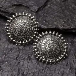 Panash Oxidized Silver-Plated Circular Stud Earrings-18