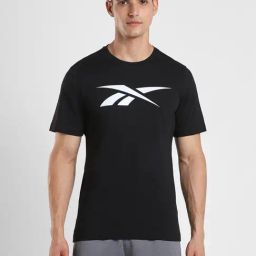 Reebok Black Cotton Regular Fit Printed Sports T-Shirt-image-77