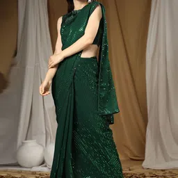 Thishma Embellished Sequinned Pure Georgette Saree-image-69