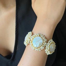 Johori Stylish MOP Unshaped Gold-Plated Pearl Bracelet for Women-18