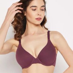 Clovia Purple Cotton Plunge Bra-image-27