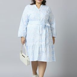 Sizeupp Women Geometric Print Shirt Midi Dress-image-8